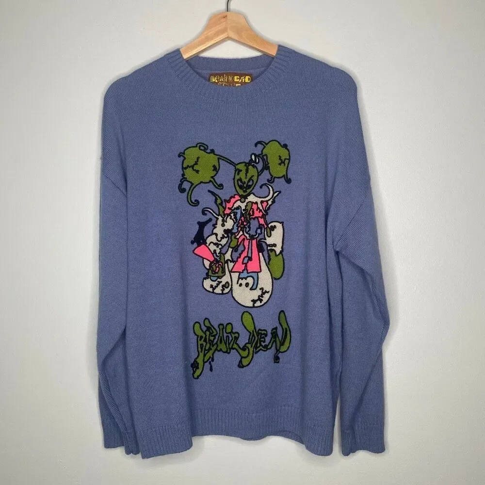 BRAIN DEAD CYBER BUNNY SWEATER, BLUE Large